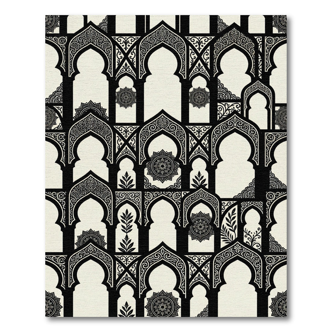 Black White Arch Mandala Composition Rug