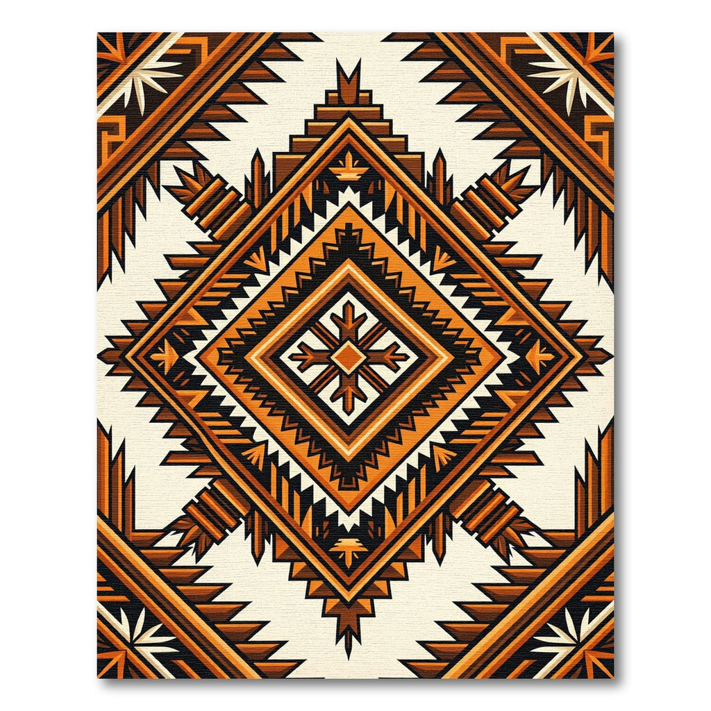 Bold Amber Geometric Diamond Sunburst Rug
