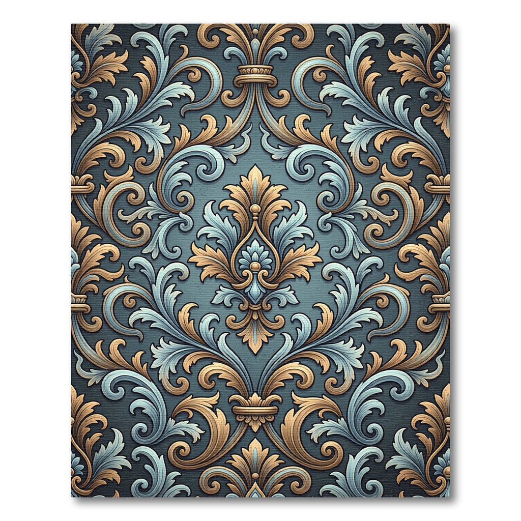 Antique Gold Blue Flourish Scroll Rug