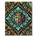Royal Emerald Crest Gold Heraldic Damask Rug