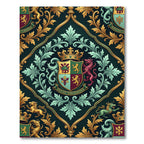 Royal Emerald Crest Gold Heraldic Damask Rug