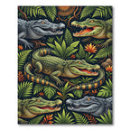 Vibrant Tropical Crocodile Foliage Jungle Art Rug