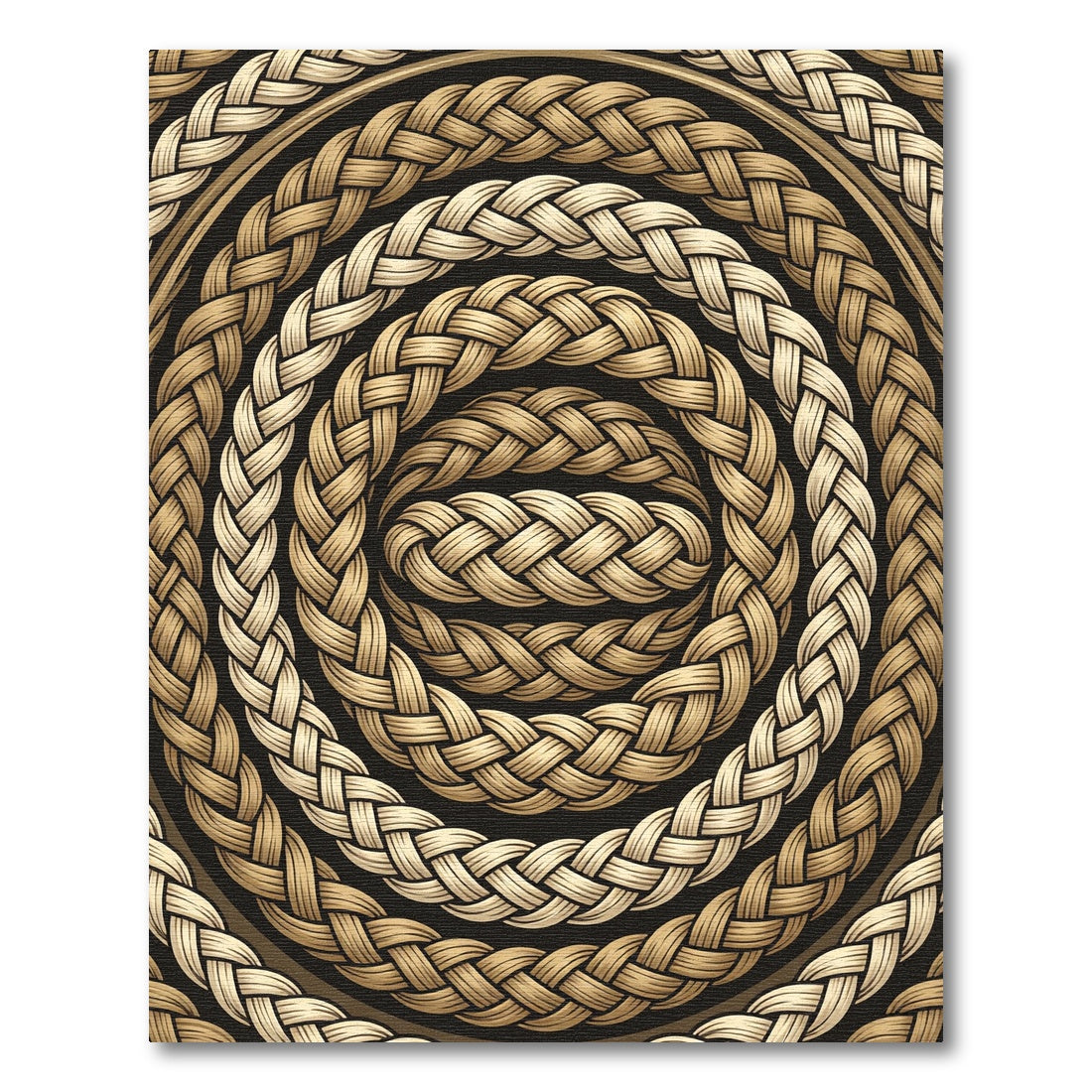 Braided Rope Round Gold Black Rug