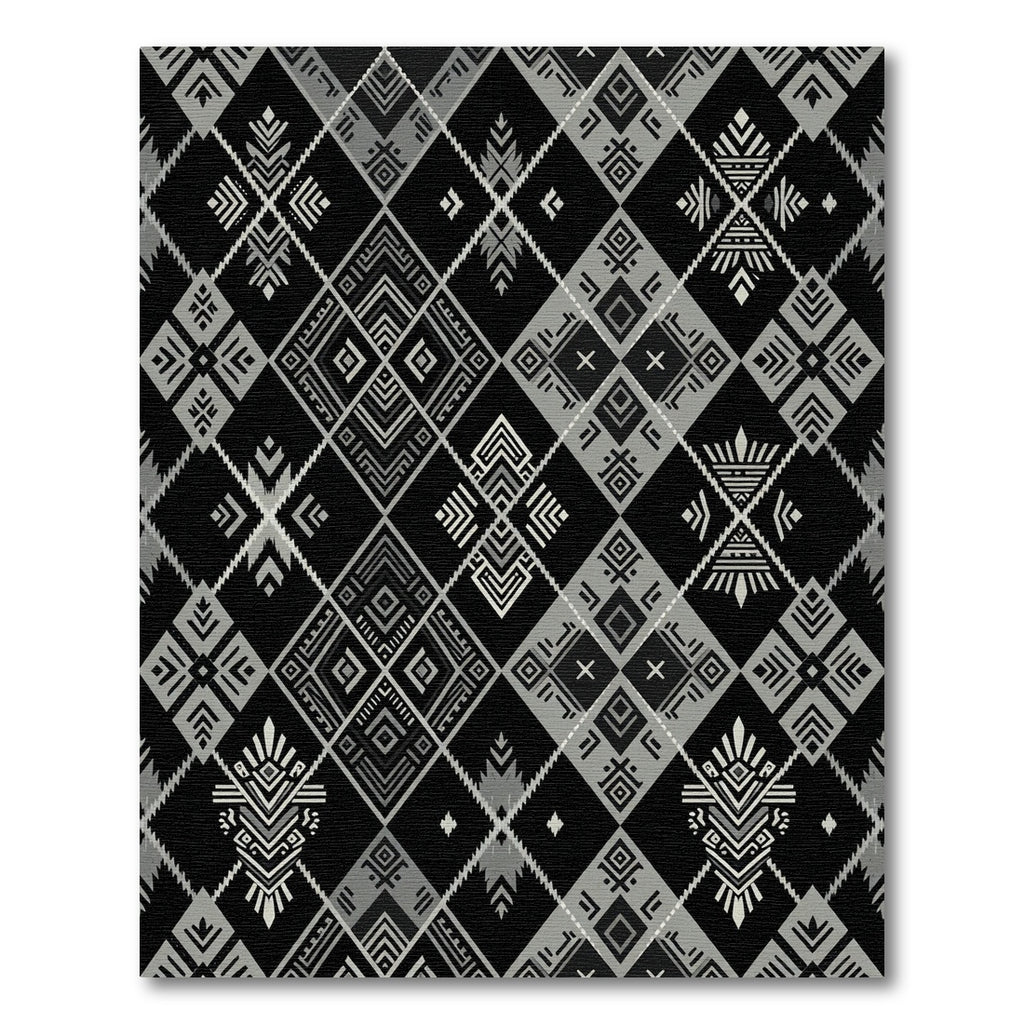 Bold Black Tribal Diamond Rug