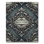 Ornate Silver Scrollwork Grey Damask Rug