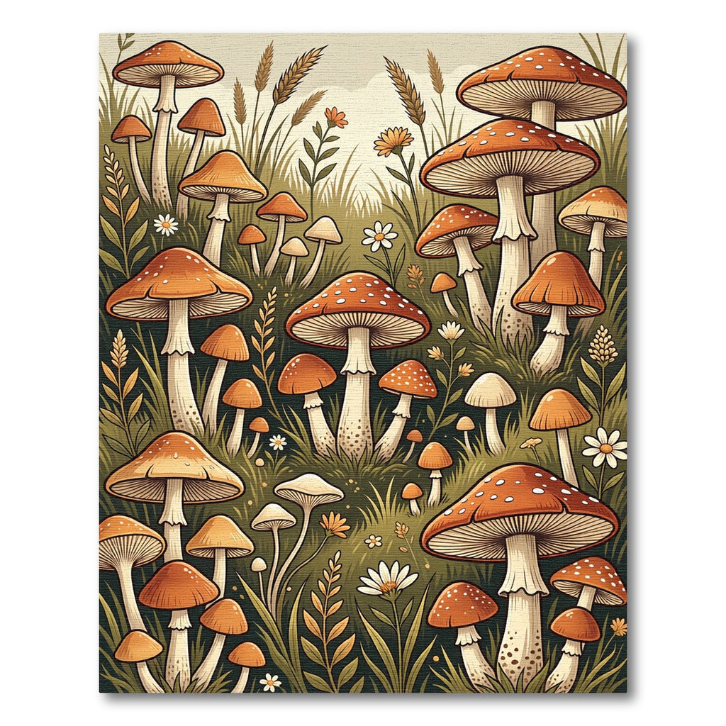 Whimsical Earthy Orange Mushroom Meadow Field Rug