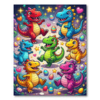 Whimsical Colorful Dinosaur Party with Stars Rug