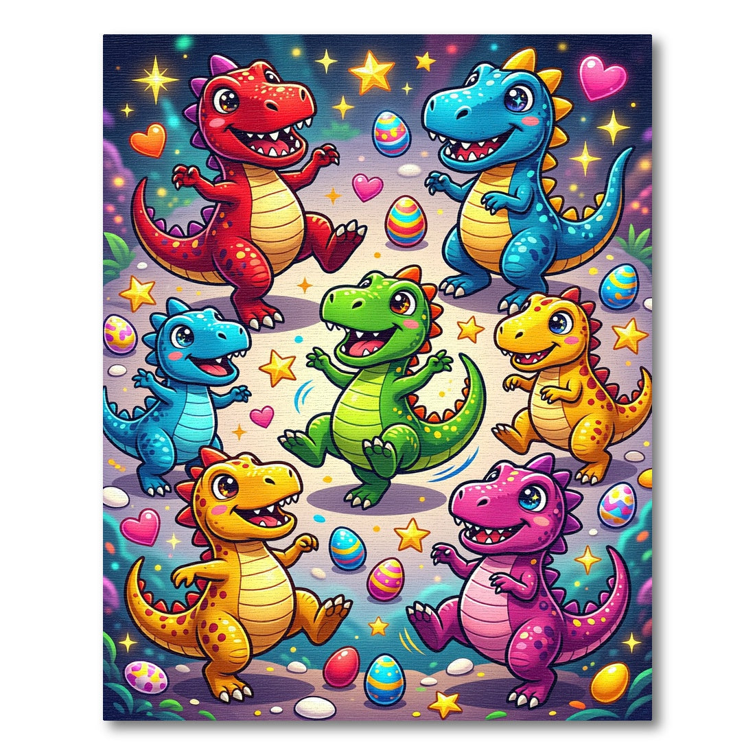 Whimsical Colorful Dinosaur Party with Stars Rug
