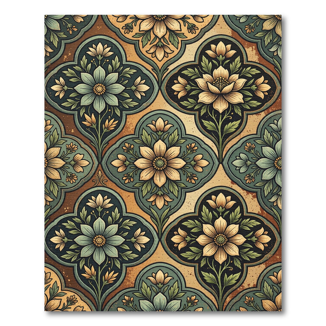 Vintage Sage and Gold Floral Medallion Rug