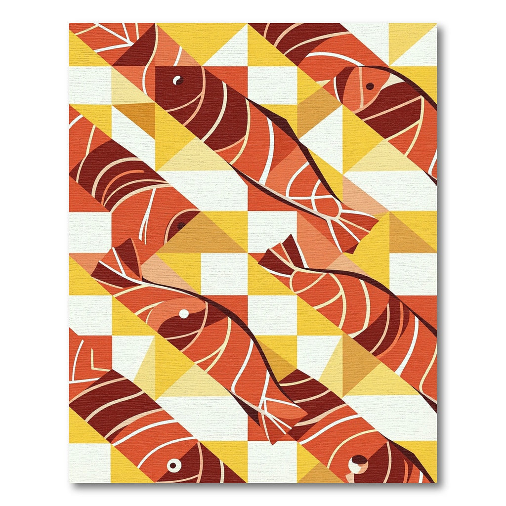 Orange Fish Geometric Mosaic Rug