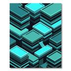 Cyan Geometric Isometric Architectural Blocks Rug