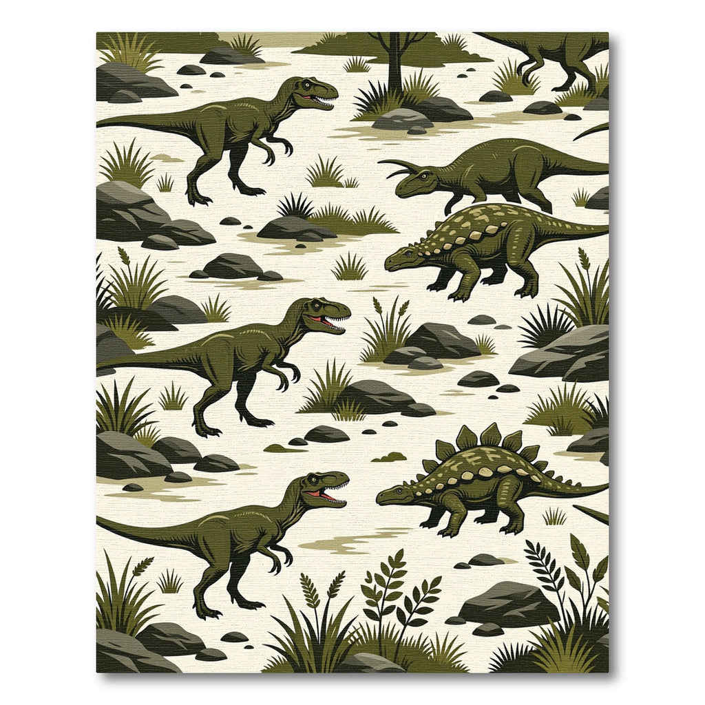 Green Prehistoric Dinosaur Wilderness Illustration Rug