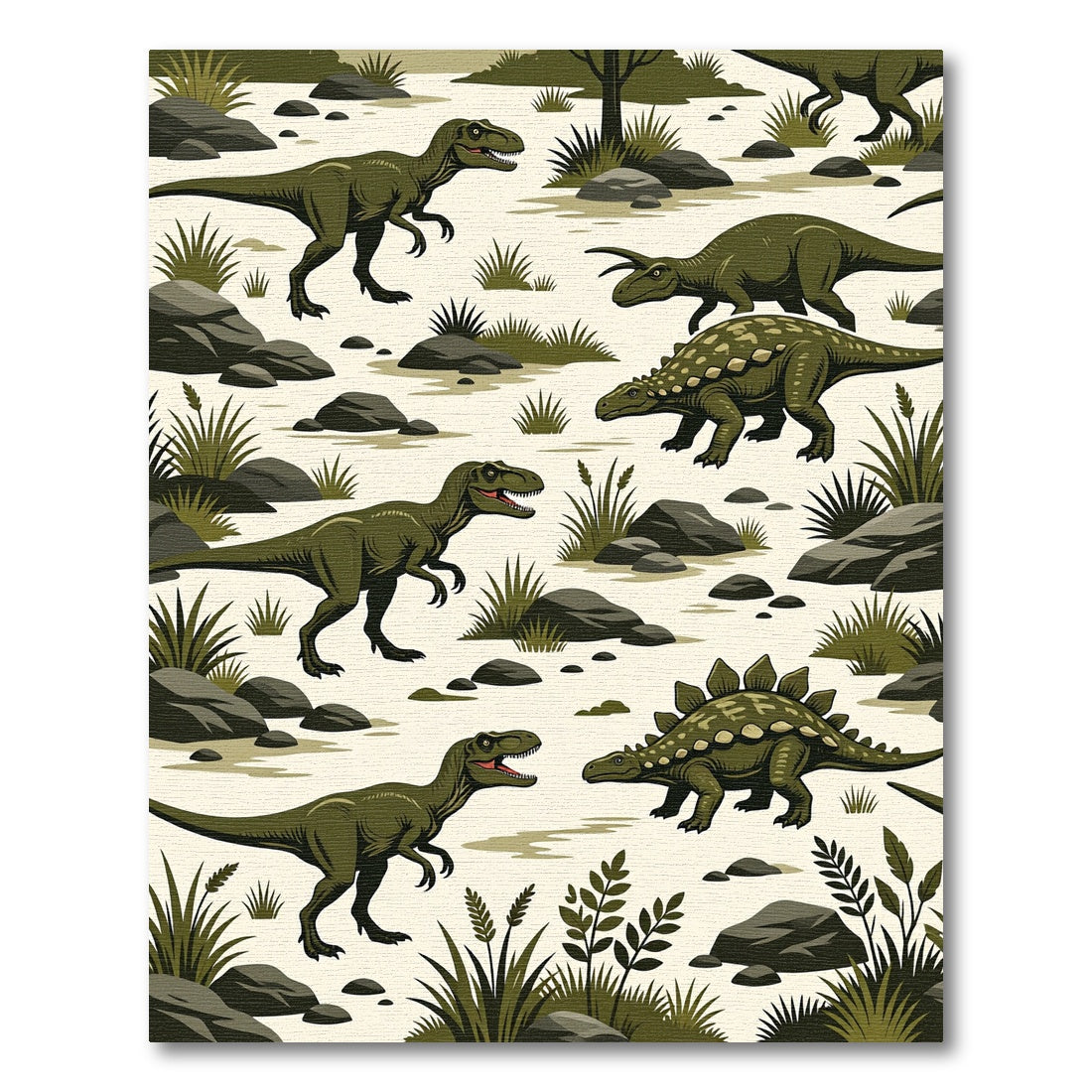 Green Prehistoric Dinosaur Wilderness Illustration Rug