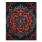 Crimson Botanical Mandalas on Charcoal Round Rug