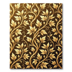 Golden Ornate Foliage Swirls on Bronze Rug