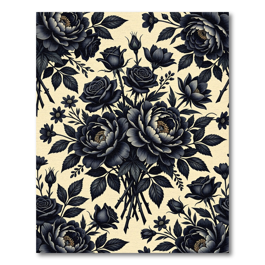 Elegant Black Floral Botanical Bouquet Rug