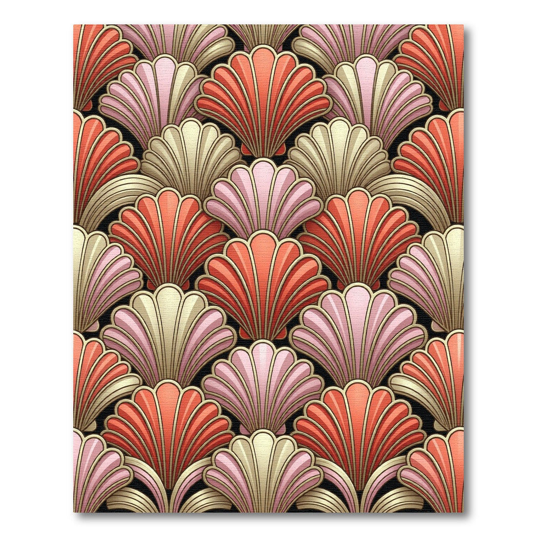Art Deco Fan Shell Coral Gold Rug