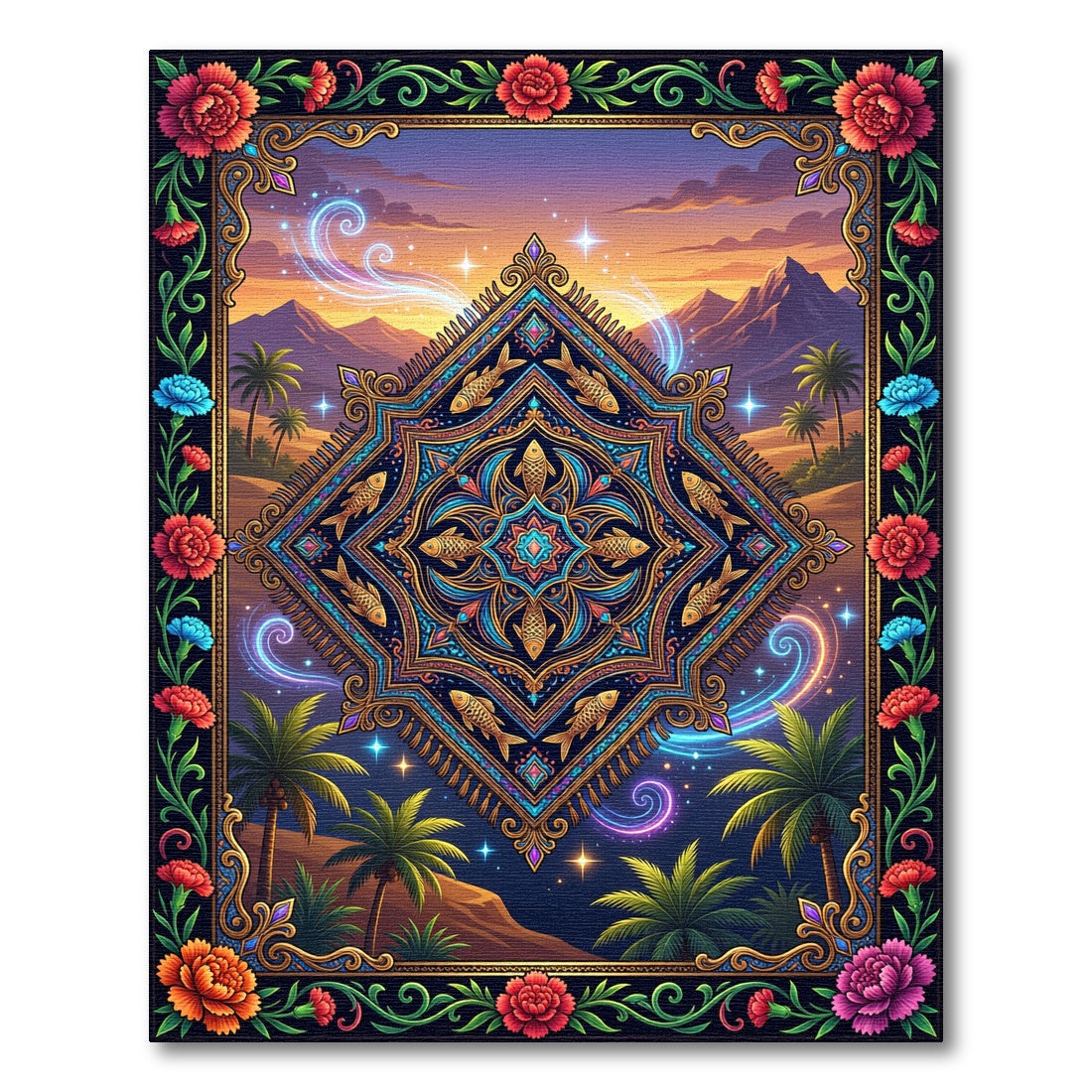 Golden Fish Oasis Sunset Medallion Rug