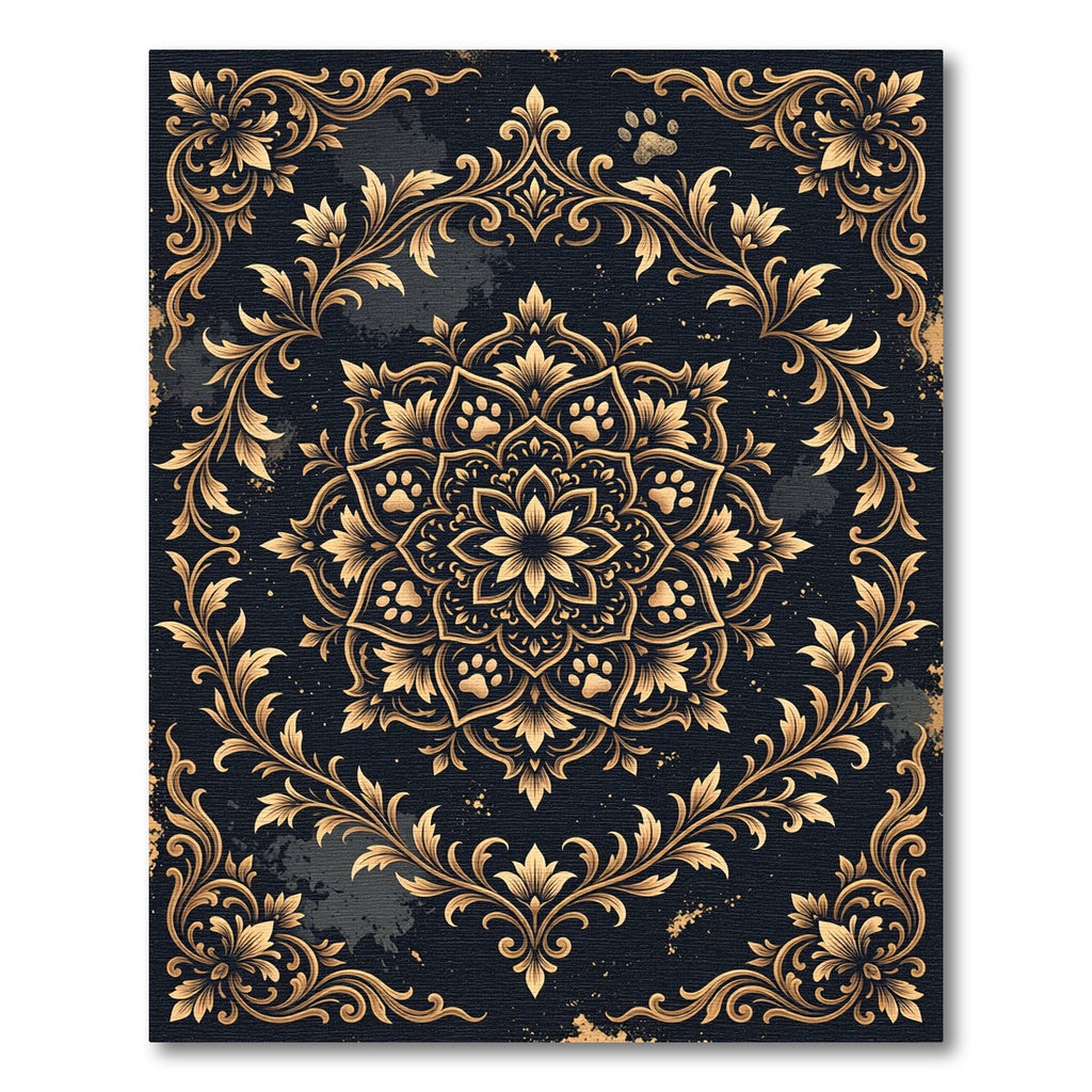 Elegant Gold Paw Flower Medallion Rug