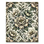 Vintage Sage and Cream Peony Illustration Rug