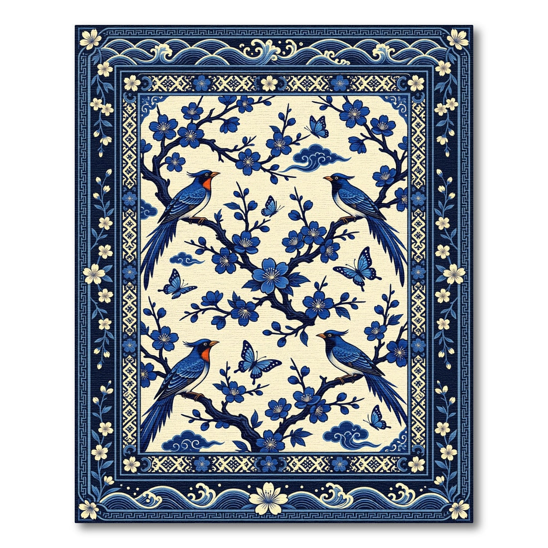 Blue Bird Blossom With Butterflies Rug