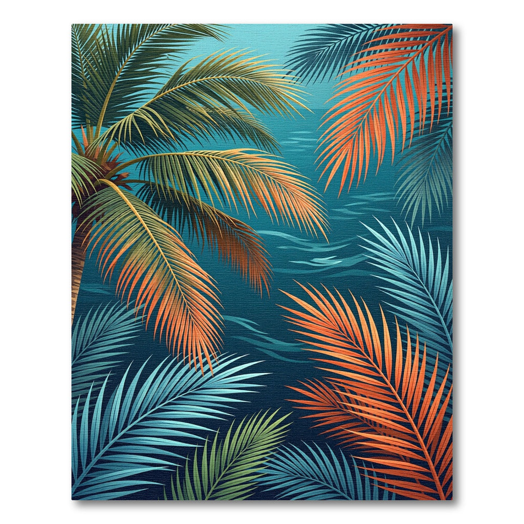Lush Tropical Palm Leaf Sunset Aura Rug