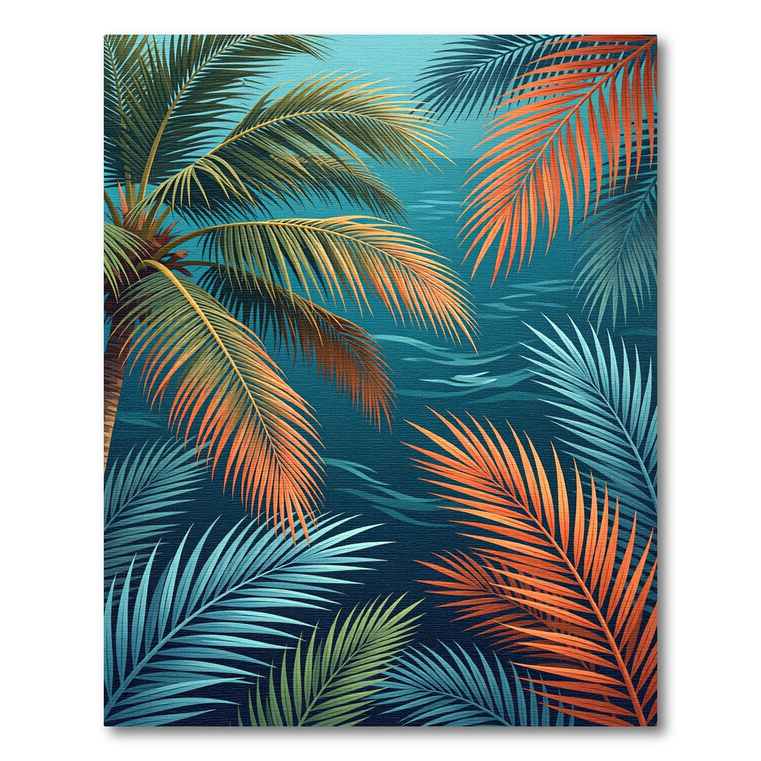 Lush Tropical Palm Leaf Sunset Aura Rug