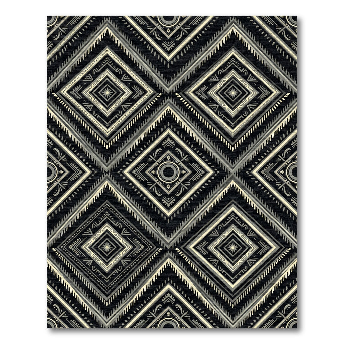 Black Cream Diamond Geometric Pattern Rug