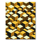 Geometric Golden Yellow Isometric Cube Abstract Rug