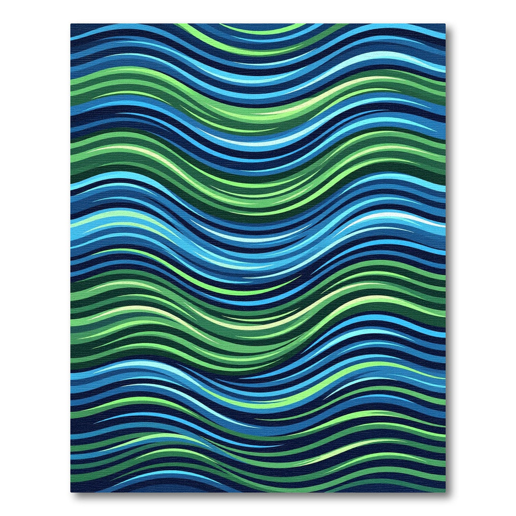Vibrant Blue and Green Wavy Lines Rug