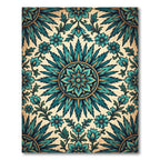 Emerald Teal Floral Medallion Sunburst Rug