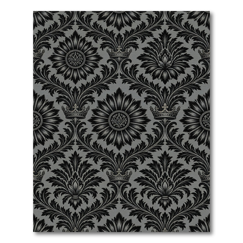 Regal Black Damask Crown Ornament Rug