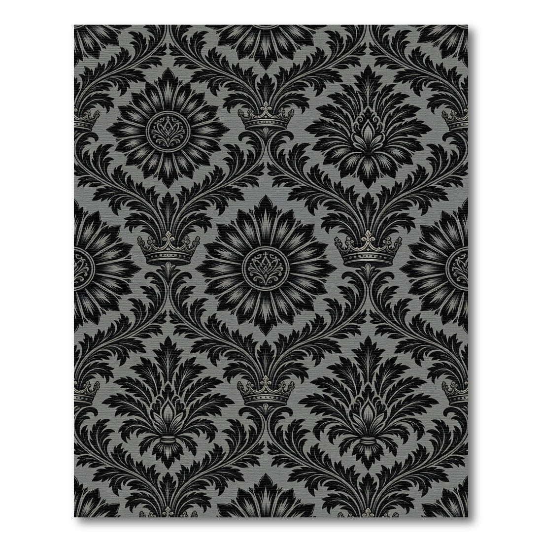 Regal Black Damask Crown Ornament Rug