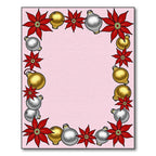 Red Poinsettia Gold Silver Ornaments Border Rug