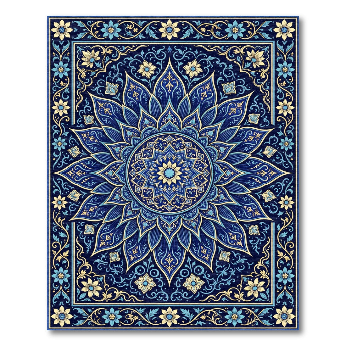 Deep Blue Floral Medallion Mandalas Rug