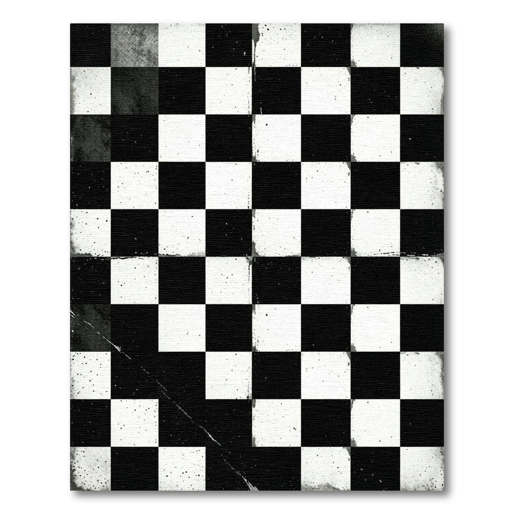 Distressed Monochrome Checkerboard Grid Rug