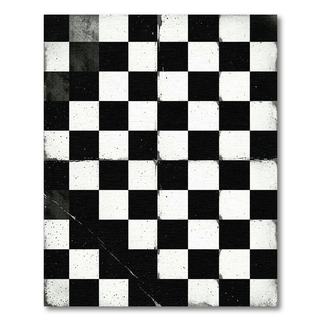 Distressed Monochrome Checkerboard Grid Rug