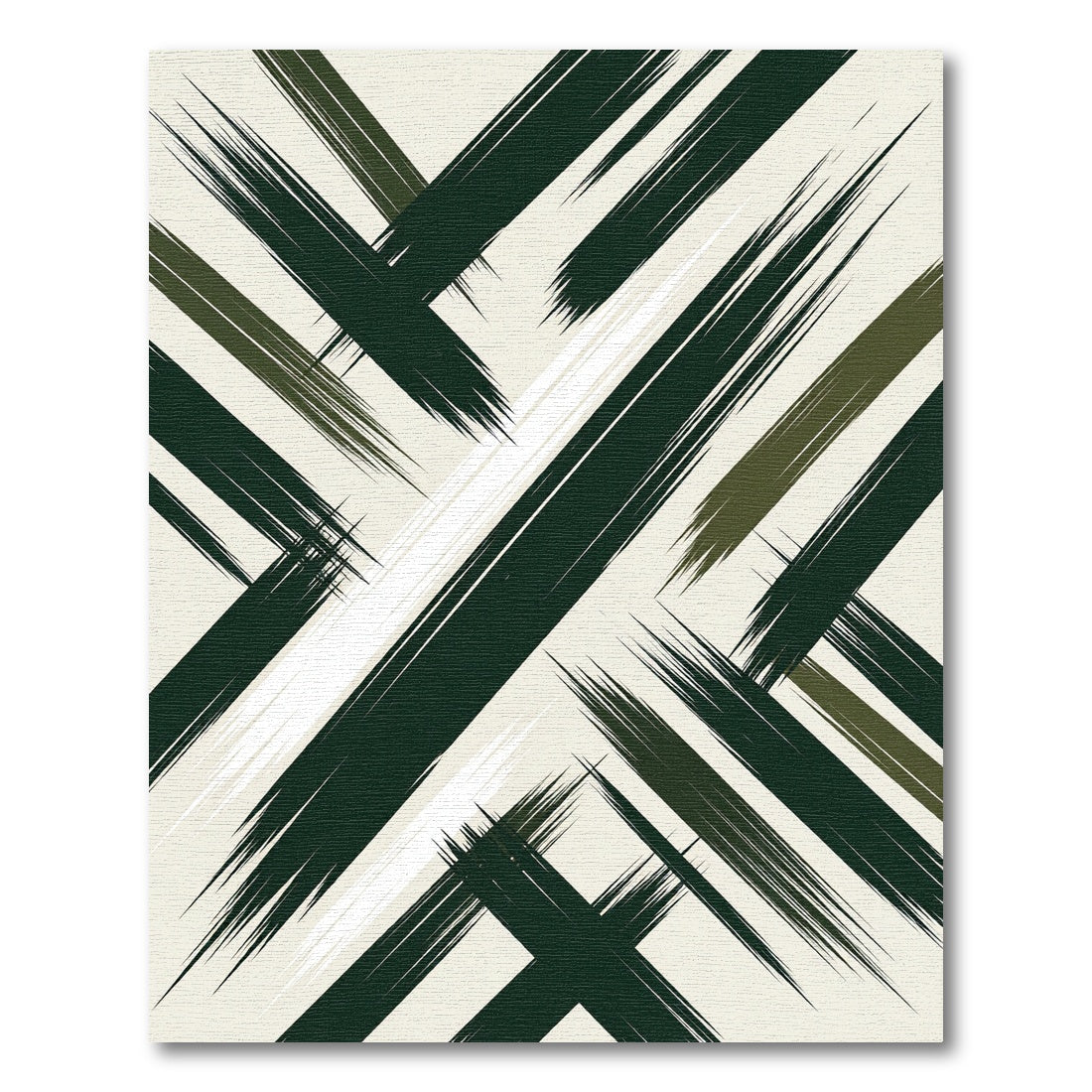 Dark Green White Brush Stroke Rug