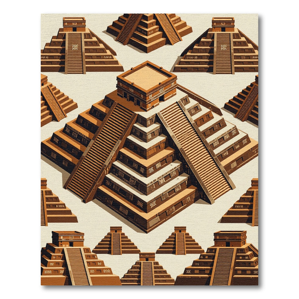 Isometric Mayan Step Pyramid Earthy Tile Rug