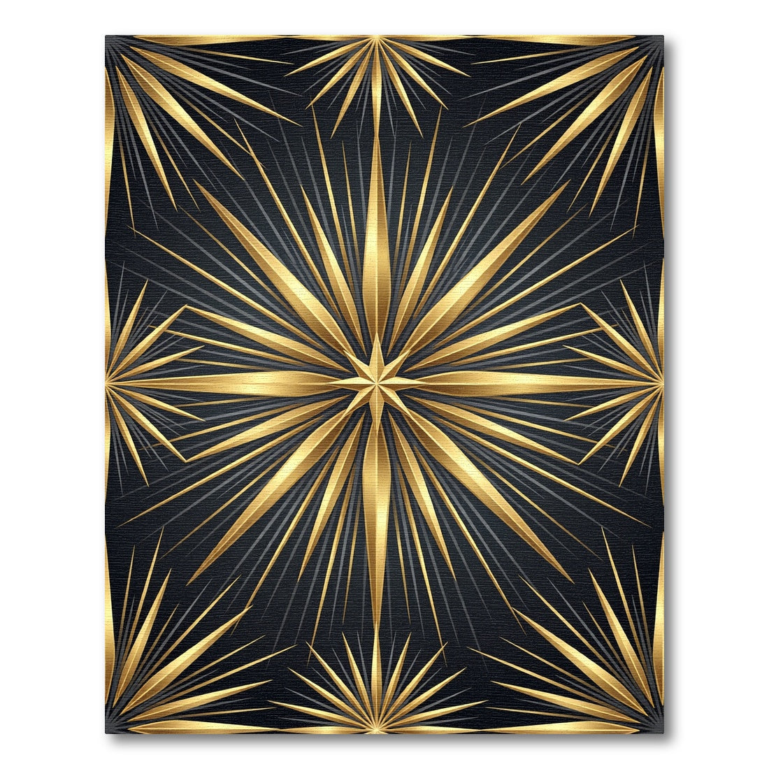 Radiant Golden Starburst Sunburst Geometric Art Rug