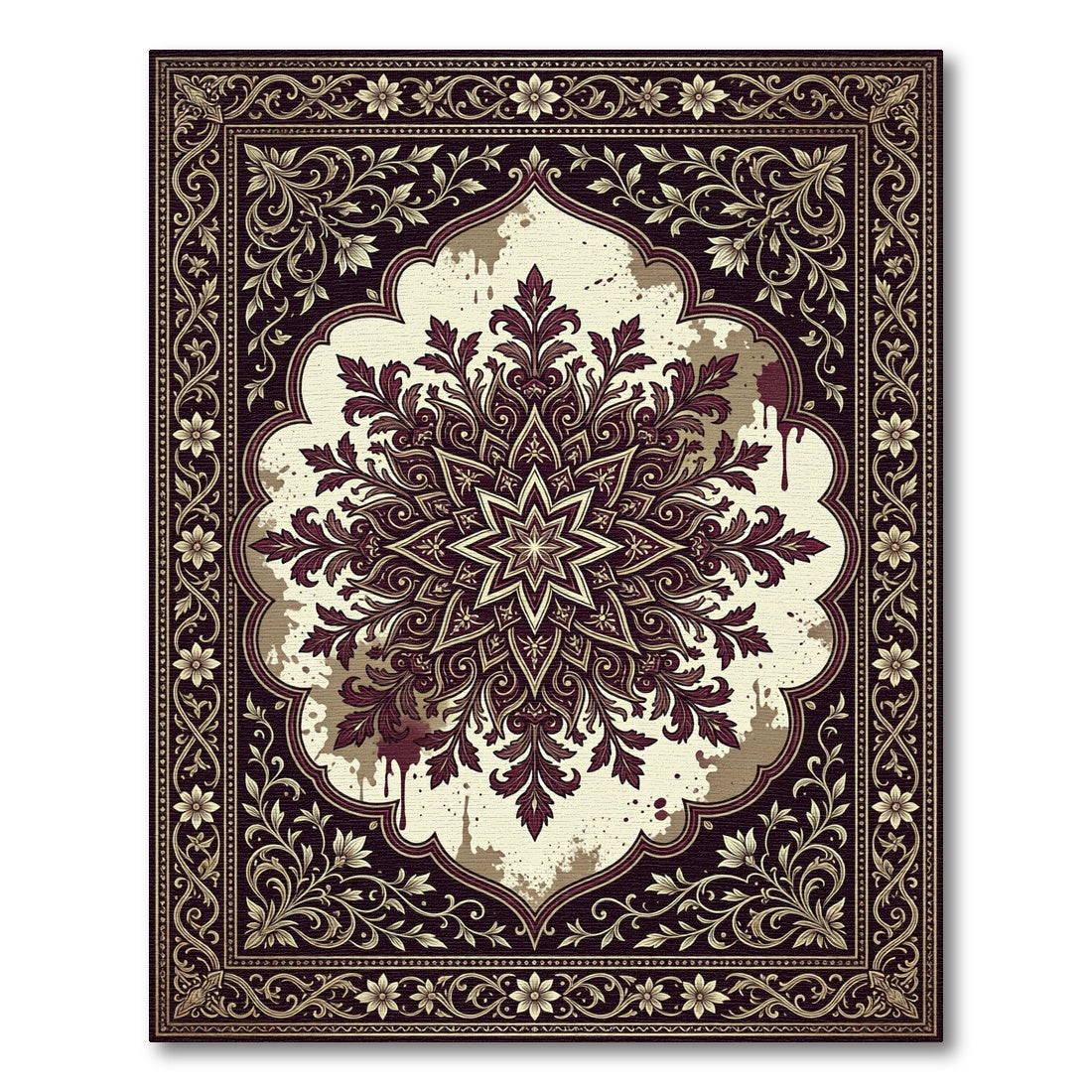 Regal Burgundy Floral Mandala Rug