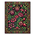 Dark Floral Pomegranate Botanical Composed Illustration Rug