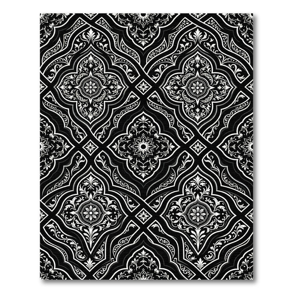 Ornate Black White Floral Arabesque Rug
