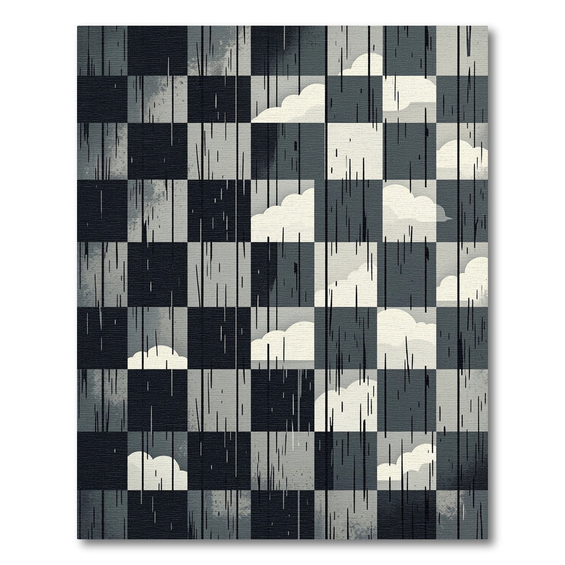 Monochromatic Sky Cloud Checkered Abstract Art Rug