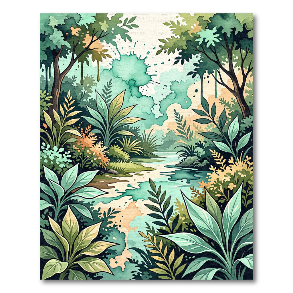 Lush Emerald Forest Watercolor Splatter Rug
