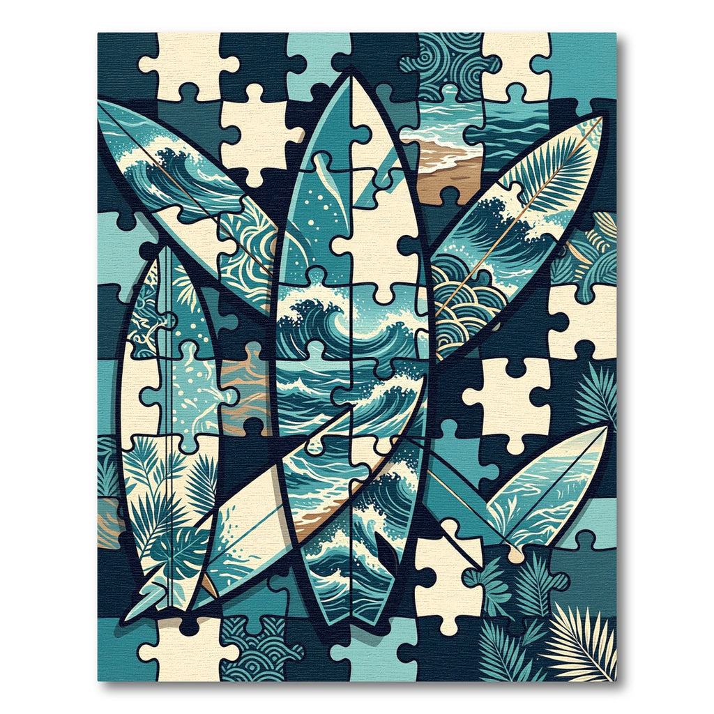 Coastal Puzzle Oceanic Wave Surfboard Art Rug