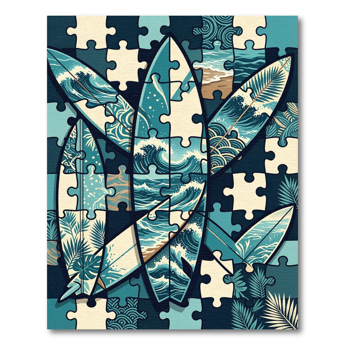 Coastal Puzzle Oceanic Wave Surfboard Art Rug