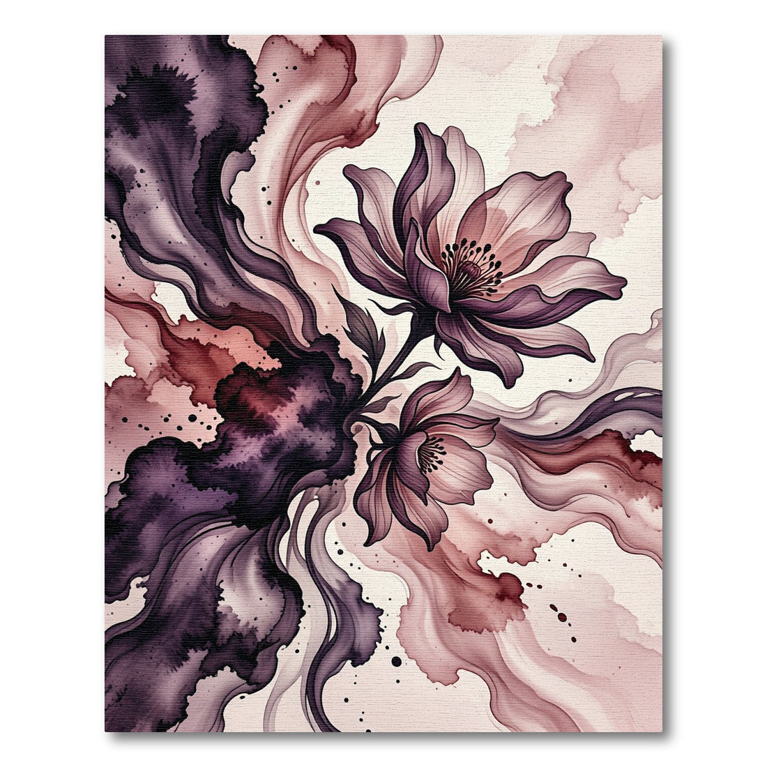 Elegant Plum Watercolor Floral Art Rug