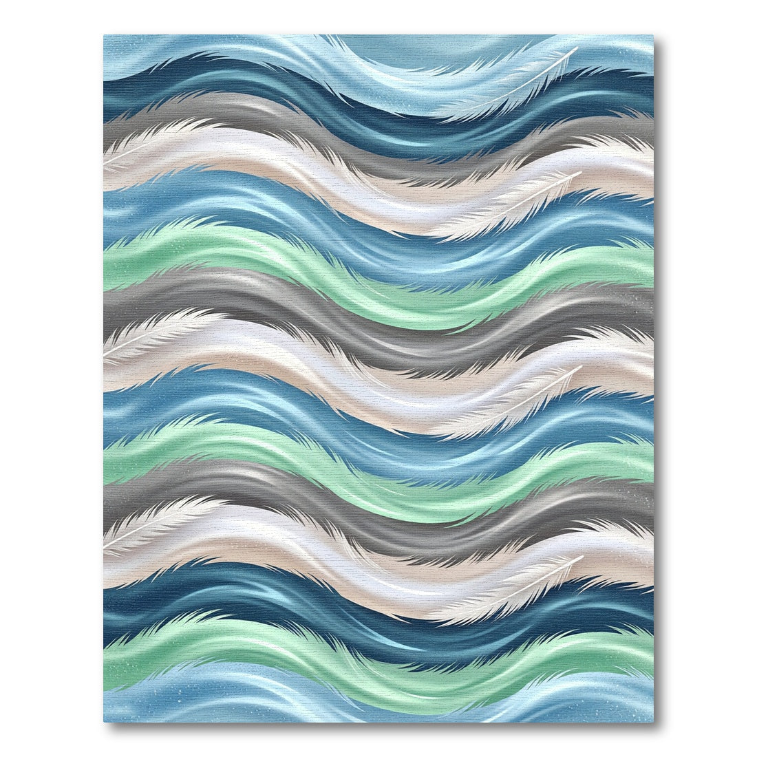 Fluid Feather Waves in Teal and Gray Rug