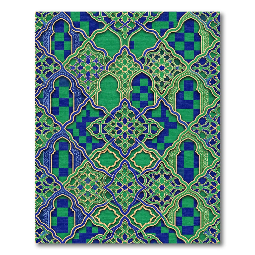 Ornate Blue and Green Geometric Trellis Rug